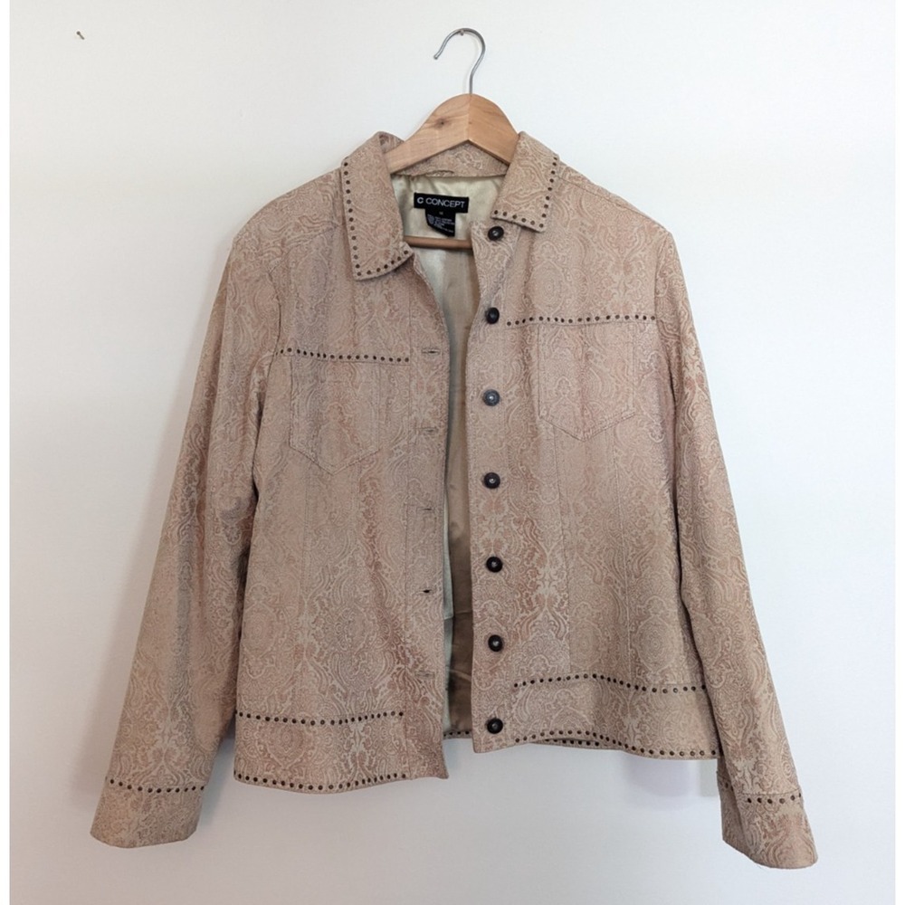Vtg Suede Leather‎ Jacket Women Sz 14 Rivet Y2K Festival Western Boho Hippie